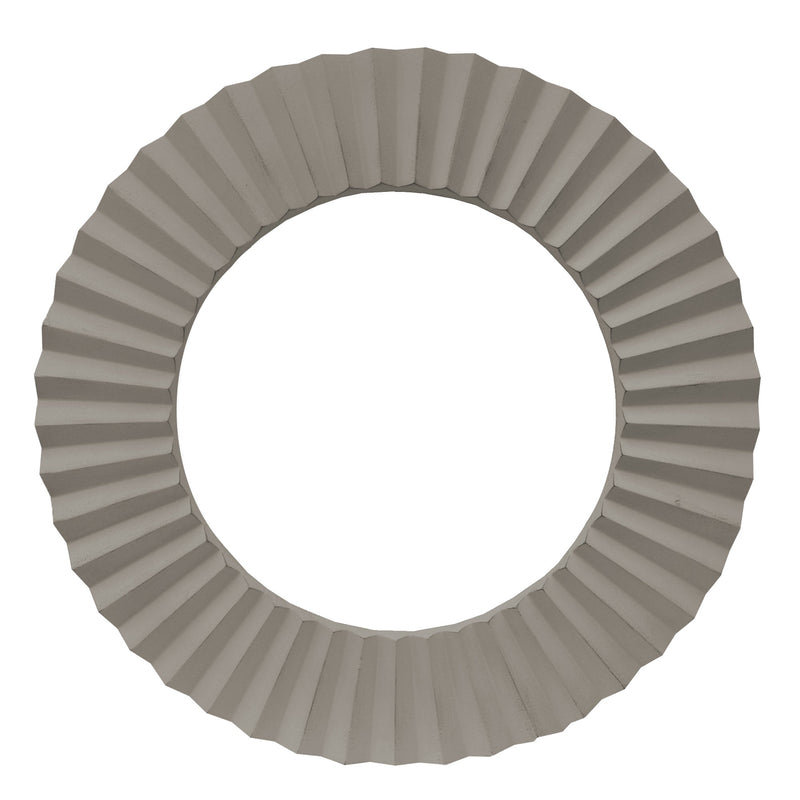 32 Inch Round Beveled Floating Wall Mirror with Corrugated Design Wooden Frame, Gray