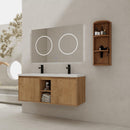 48" Wall Mounted Bathroom Vanity With Double Resin Sink And Storage Rack Soft Close Doors Plywood Construction - Imitative Oak by HouseOfZazla