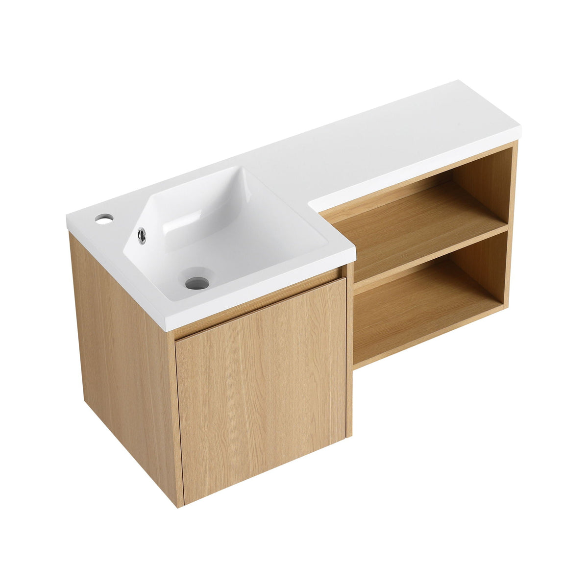 L-Shaped Wall Mounte Floating Bathroom Vanity With Integrated Sink, photo 2 of 14
