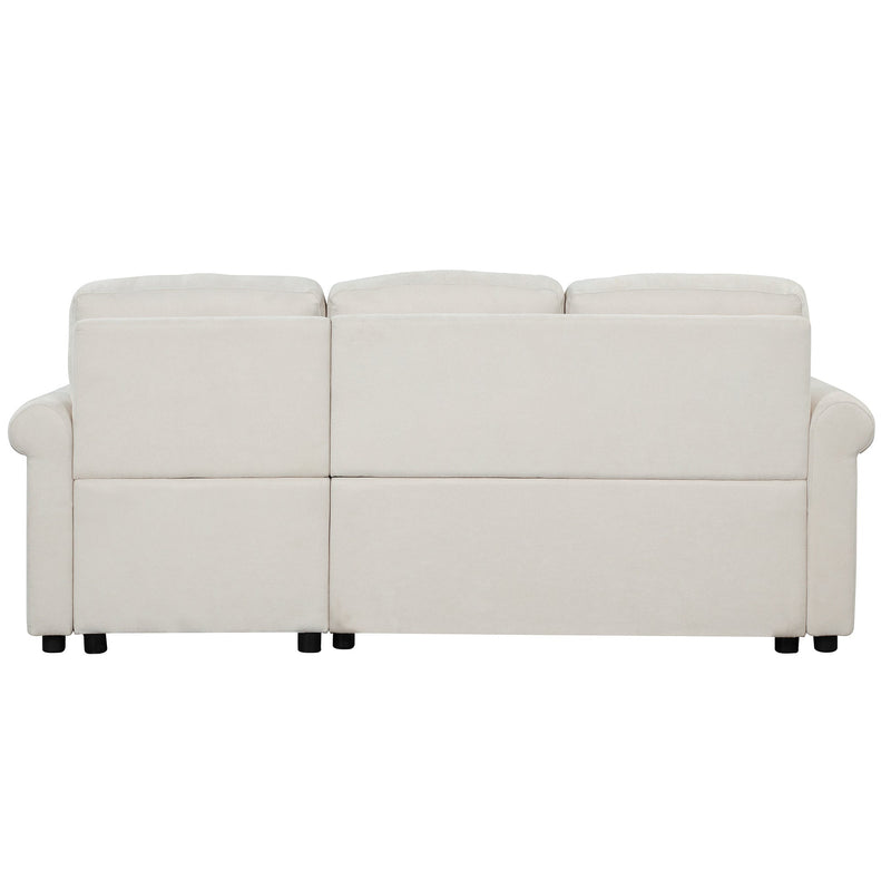83" Modern Convertible Sleeper Sofa Bed with Storage Chaise,Beige