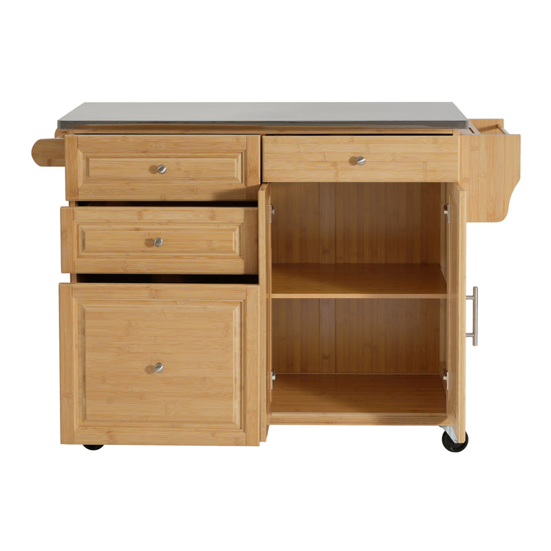 Indoor Bamboo Rolling Kitchen Island with Stainless Steel Top, photo 7 of 10