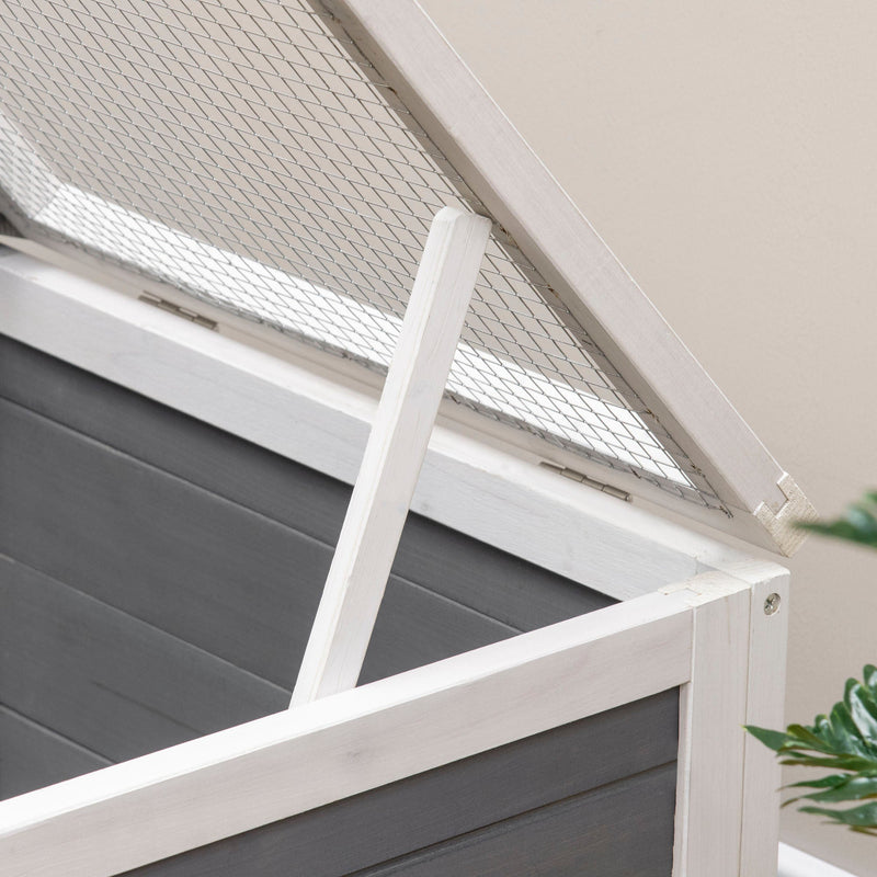 34" Wooden Tortoise Habitat, Tortoise Enclosure with Hide Shelter and Run, Openable Top, Tray, Indoor/Outdoor Use, Gray