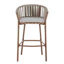 Lodi Outdoor Metal Rope Barstool, Teak Finished Frame and Beige Cushion, Set of 4 by HouseOfZazla