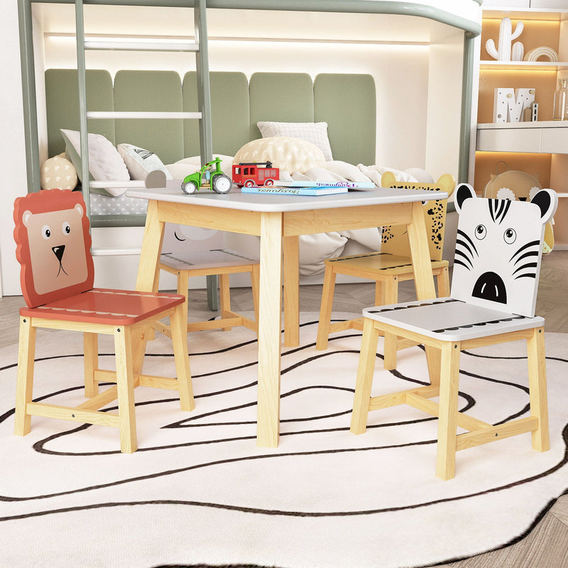 Kids Table And Chair Set With Cartoon Animals Design - White, photo 3 of 20