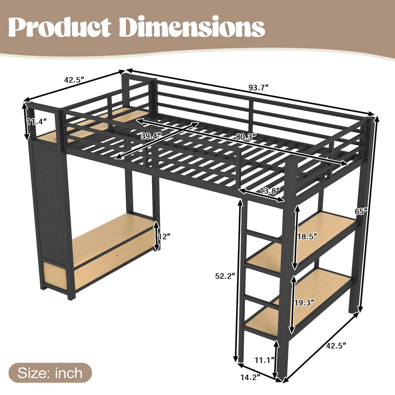 Twin XL Size Loft Bed Frame with Wardrobe and Shelves, photo 6 of 10