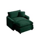 Classic Modern Comfortable Single Chair Deep Seat Sofa with Footstool, Green Corduroy Fabric, Living Room & Bedroom