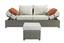 Salena - All Weather Wicker Patio Sofa & Ottoman With 2 Toss Pillows - Beige / Gray