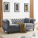 80" Chesterfield Sofa Grey Velvet for Living Room, 3 Seater Sofa Tufted Couch with Rolled Arms and Nailhead for Living Room, Bedroom, Office, Apartment, two pillows