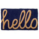 Cursive Hello Doormat Handwoven, Durable - Dark Blue
