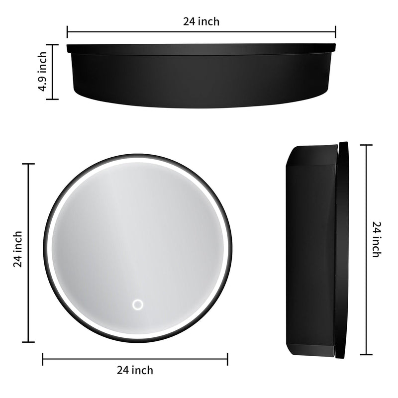 24 in. W x 24 in. H x 4.9 in. D Round Surface Mount Black Bathroom Medicine Cabinet with Mirror