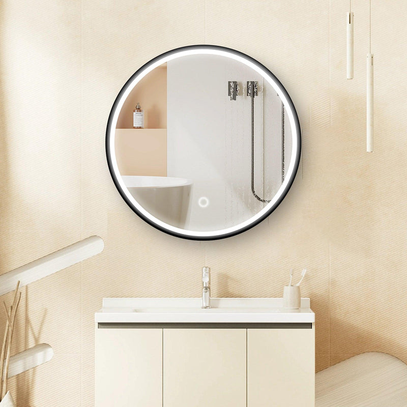 24 in. W x 24 in. H x 4.9 in. D Round Surface Mount Black Bathroom Medicine Cabinet with Mirror