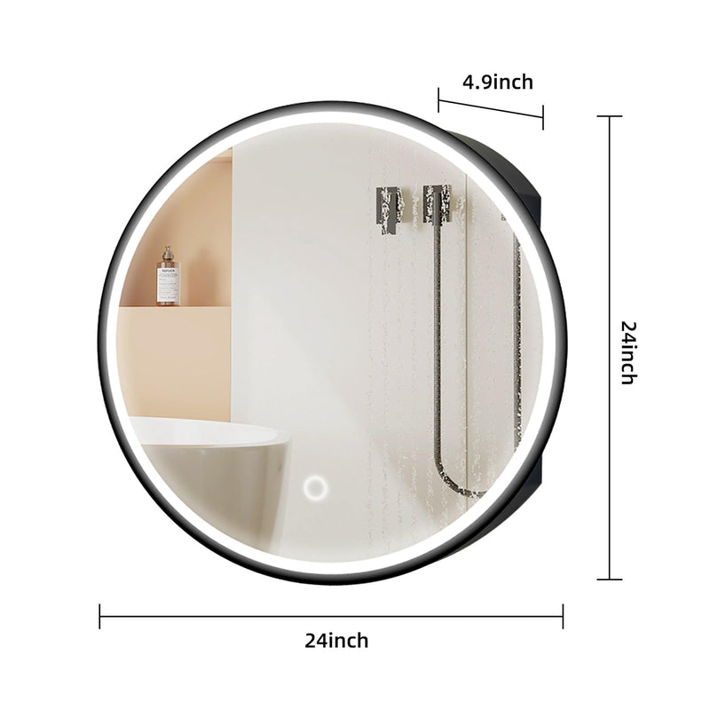 24 in. W x 24 in. H x 4.9 in. D Round Surface Mount Black Bathroom Medicine Cabinet with Mirror