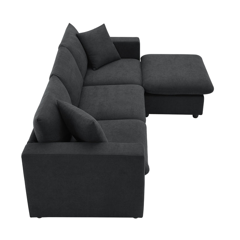 Walker Edison | Chenille Black Modern L-shape Sectional Sofa Ottoman