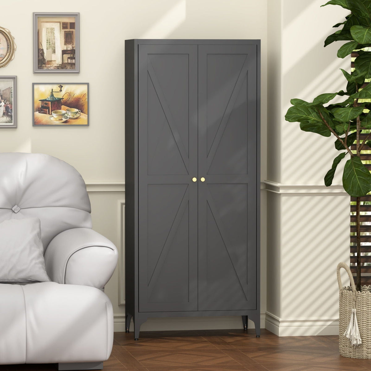 Adjustable 2 Door Kitchen Pantry Cabinet With Striped Design, photo 5 of 8