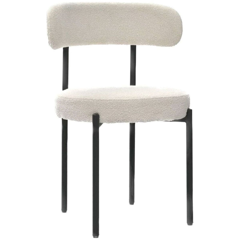White Boucle Dining Chairs Set of 2,Mid-Century Modern Curved Backrest Chair,Round Upholstered Kitchen Chairs