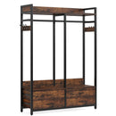 Freestanding Closet Organizer With 4 Drawers, 8 Hooks, Shelves, And Hanging Rod - Brown / Black by HouseOfZazla
