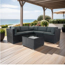 6 Pieces PE Rattan sectional Outdoor Furniture Cushioned Sofa Set with 3 Storage Under Seat Black Wicker + Dark Grey Cushion