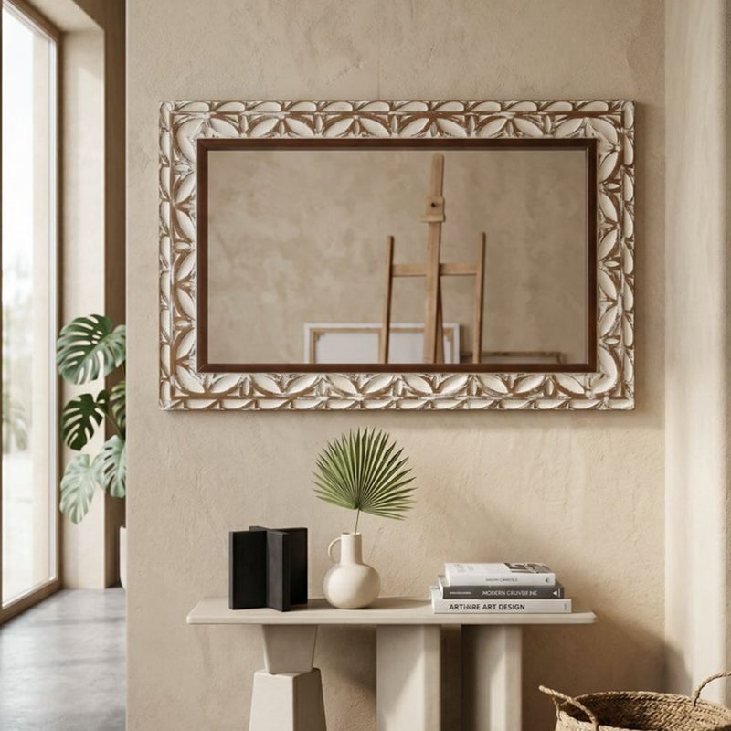 29.13"×47.24" Rectangular Carved Leaf Wall Mirror, photo 3 of 9