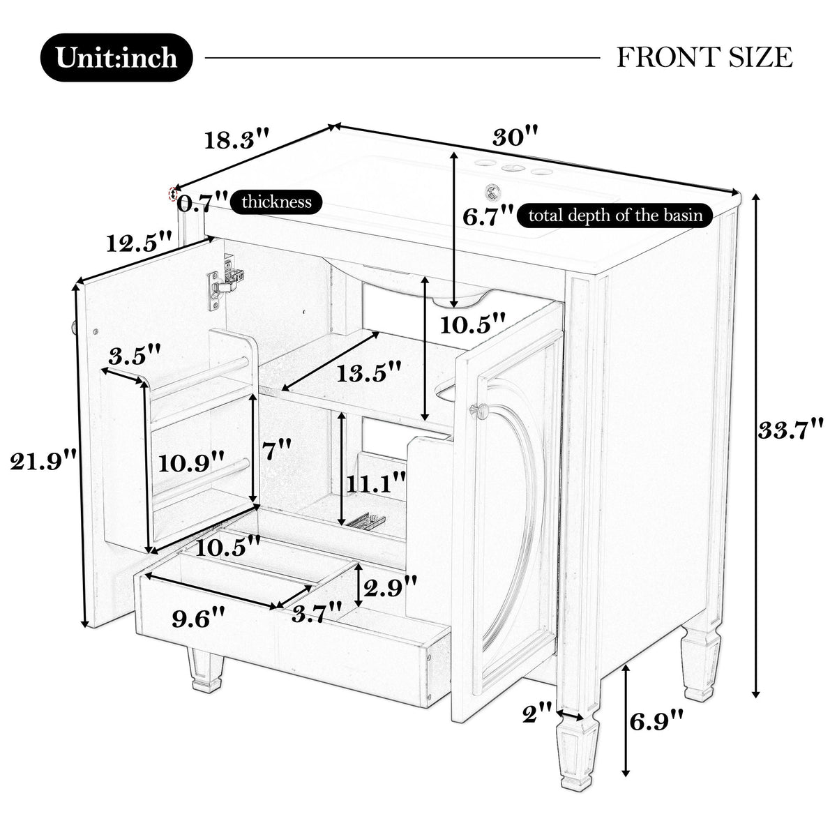 Double Sink Bathroom Vanity Set with Wall Mount Mirror Cabinet, photo 9 of 40