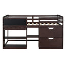 Low Loft Bed With Rolling Desk, Shelf And Drawers
