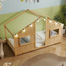 Twin Size House Bed with LED Lights Montessori Slat-free Floor Bed by LJGDeals