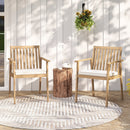 2 Pieces Patio Dining Chairs Outdoor Acacia Wood Chairs with Removable Padded Cushion