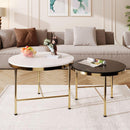 Modern Round Nesting Coffee Table Set 2-Piece Black & White Sintered Stone Top Gold Base in 23.6"&17.7"