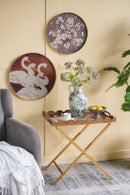 23.5x15.5x24 Brown MDF Tray Table with White Swan Motif and Iron Base by HouseOfZazla