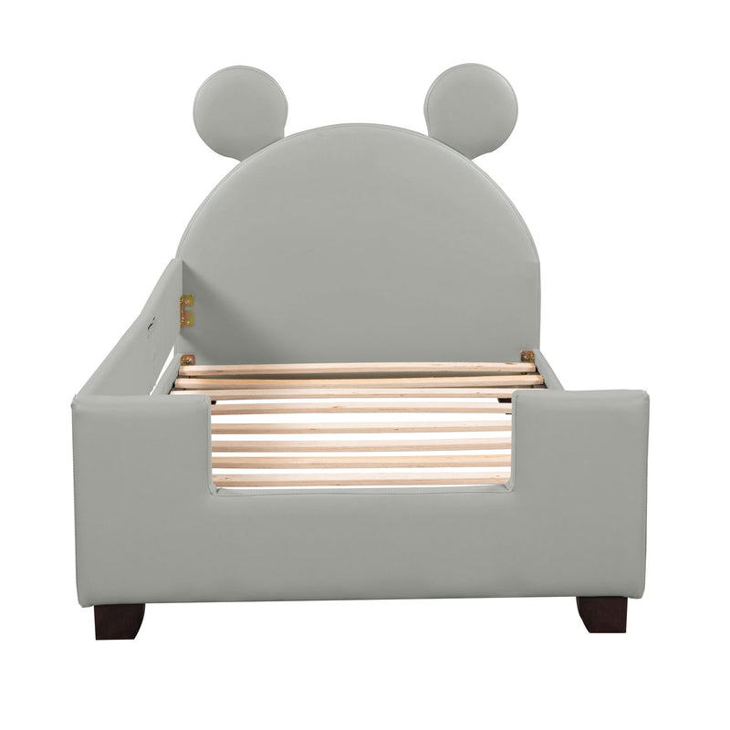 Walker Edison | Twin Size Faux Leather Daybed with Cartoon Ears Shaped Headboard