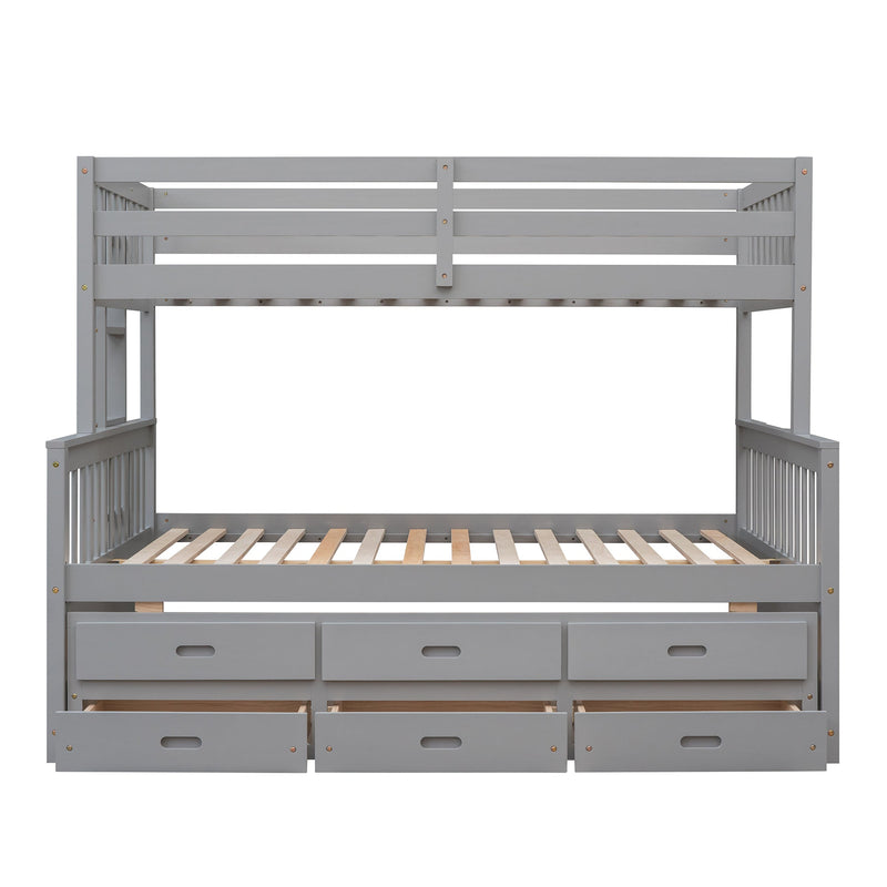 Twin-Over-Full Bunk Bed with Twin size Trundle, Separable Bunk Bed with Drawers for Bedroom - Gray