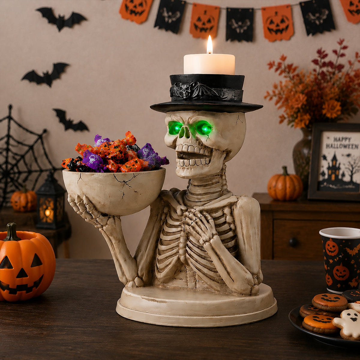 Halloween Skeleton Figurine with Storage Bowl & Candle Holder, photo 2 of 10