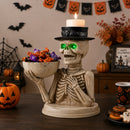 Halloween Skeleton Figurine with Storage Bowl & Candle Holder