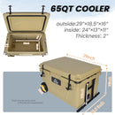 65 Quart Khaki Cooler, Ultra-Tough Hard Shell Ice Chest by HouseOfZazla