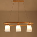 GobekUsa Ivory Glass Trapezoid Island Lamp - 3-Bulb Minimalist Pendant Light in Wood for Dining Room