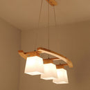 GobekUsa Ivory Glass Trapezoid Island Lamp - 3-Bulb Minimalist Pendant Light in Wood for Dining Room