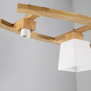 GobekUsa Ivory Glass Trapezoid Island Lamp - 3-Bulb Minimalist Pendant Light in Wood for Dining Room