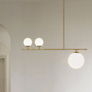 GobekUsa Minimalistic Brass Ball Pendant Light: Opal Glass Island Lighting for Dining Room (3-Light)