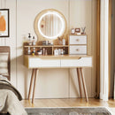 Elegant Makeup Vanity Desk With Adjustable Lighted Mirror Table Feet - American White Oak by HouseOfZazla