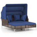 Outdoor Daybed with Retractable Canopy PE Wicker Rattan Patio Lounger by LJGDeals