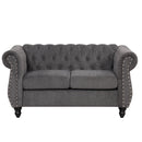 60" modern sofa Dutch plush upholstered sofa, solid wood legs, buttoned tufted backrest, gray