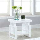 Rectangular End Table With Geometric Design And Open Shelf - White
