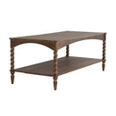 Rustic Brown Wood Coffee Table with Turned Spiral Legs and Lower Shelf by HouseOfZazla