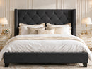 Modern Queen Size Platform Bed Frame with Tufted Velvet Headboard