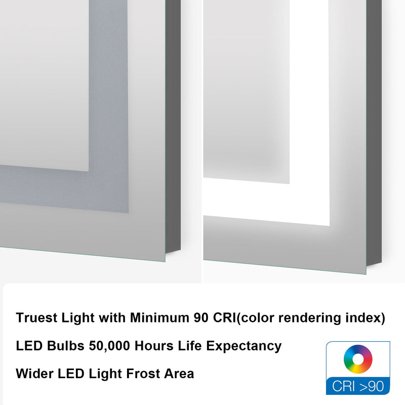 60 in. W x 28 in. H Rectangular Frameless LED Light Wall Vertical/Horizontal Bathroom Vanity Mirror in Aluminum