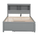 Full Size Platform Bed With Trundle, Drawers, USB Ports And Built In Shelves - Gray by HouseOfZazla
