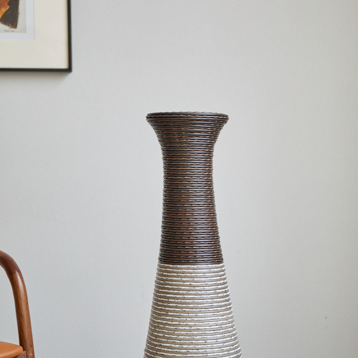 Tall Standing Designer Floor Vase Durable Artificial Rattan Elegant 2 Tone Finish Ideal Decor Accent For Living Room, Bedroom, Entryway Stylish Home Decor Statement Piece - Black / Gray, photo 3 of 17