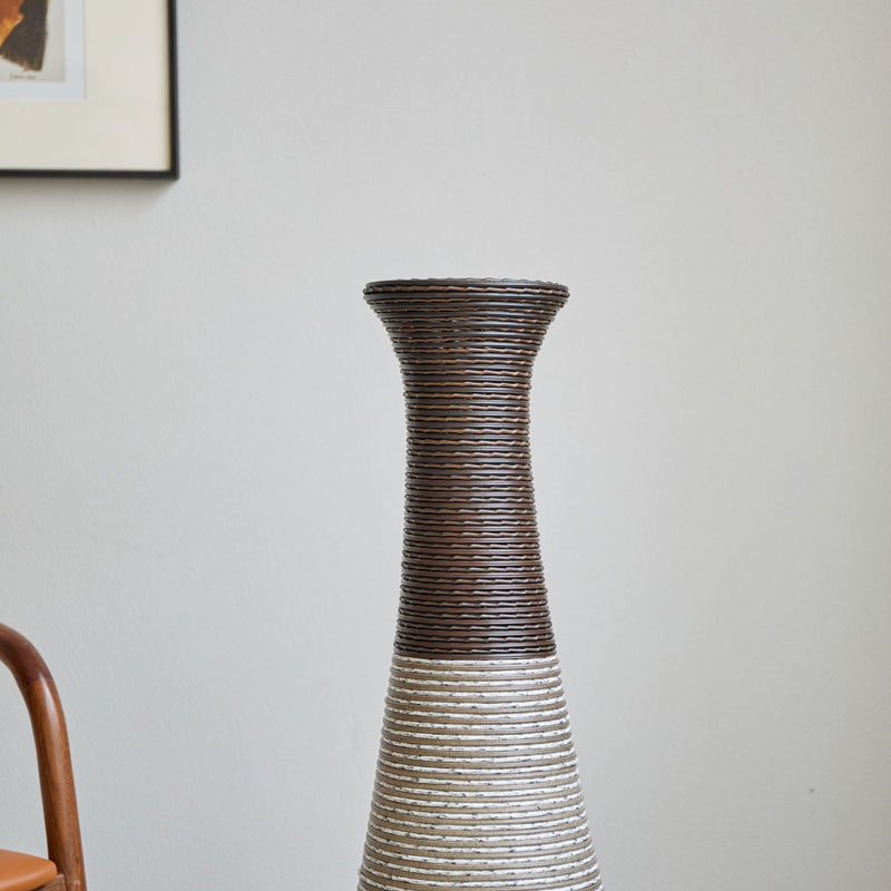 Tall Standing Designer Floor Vase Durable Artificial Rattan Elegant 2 Tone Finish Ideal Decor Accent For Living Room, Bedroom, Entryway Stylish Home Decor Statement Piece - Black / Gray, photo 3 of 17