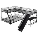 L-Shaped Twin Over Full Bunk Bed With Twin Loft, Built In Desk And Slide - Black by HouseOfZazla