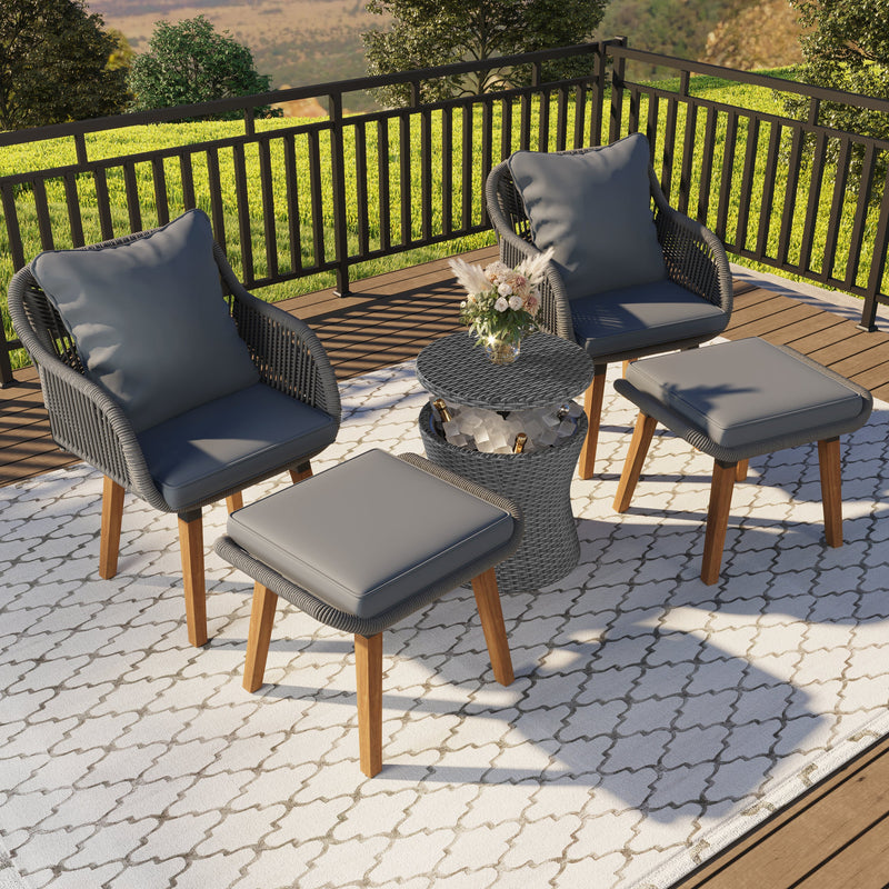 5 Pieces Patio Furniture Chair Sets, Patio Conversation Set With Wicker Cool Bar Table, Ottomans,Outdoor Furniture Bistro Sets for Porch,Backyard,Balcony,Poolside Grey