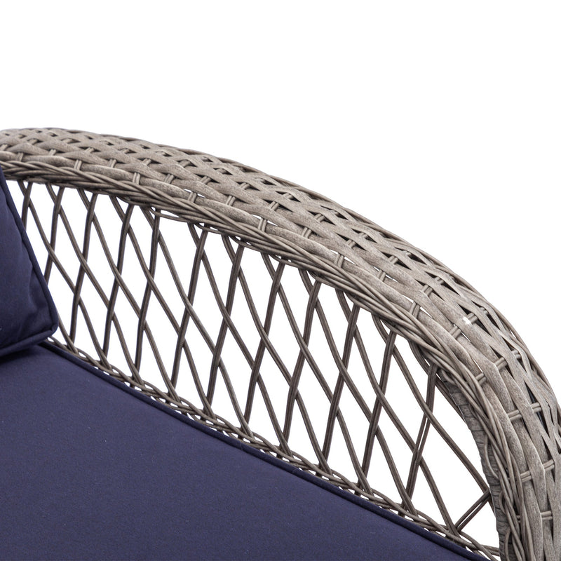 3 Pieces Outdoor Swivel Rocker Patio Chairs, 360 Degree Rocking Patio Conversation Set with Thickened Cushions and Glass Coffee Table for Backyard, Navy blue